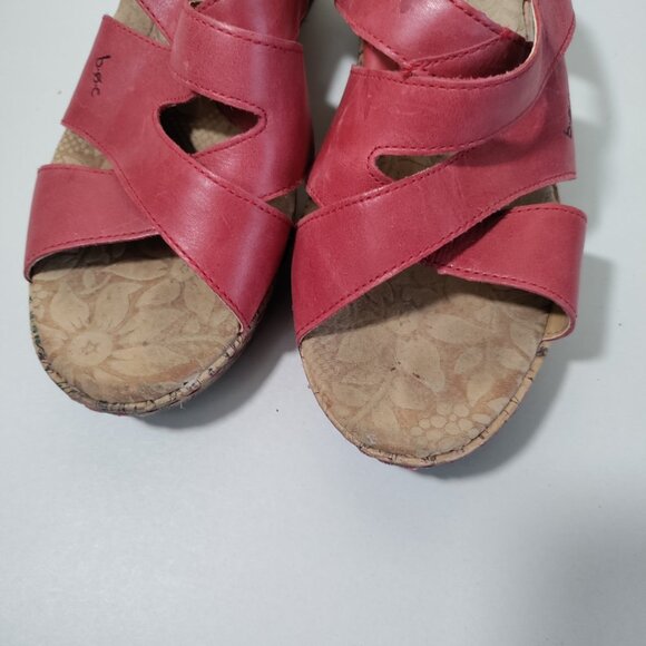 BOC Born Concept Red Leather Floral Cork Slide Strappy Wedge  Sandals Sz‎ 9 - Picture 4 of 8
